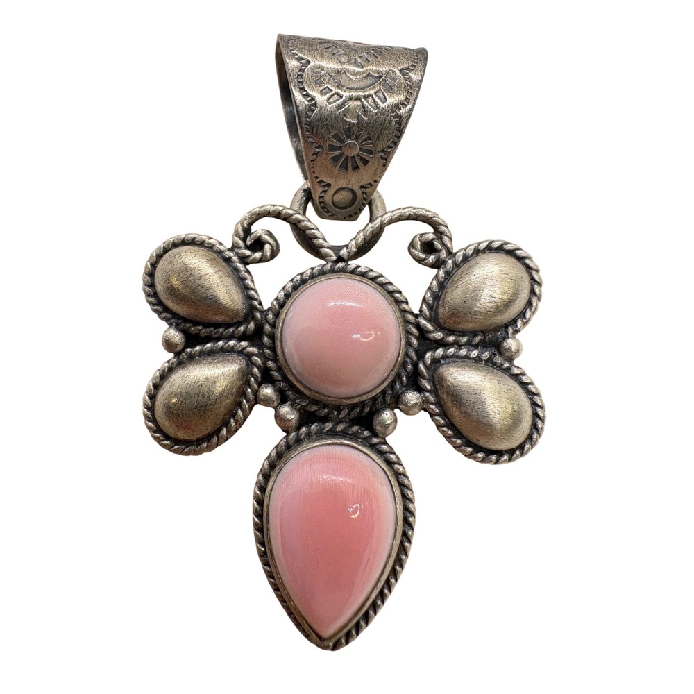 Vintage Zia Sterling Silver Pink Conch Shell Butterfly Pendant 15g Southwestern